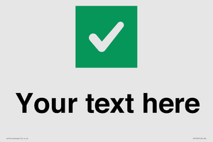 Custom plain background, green square with tick sign